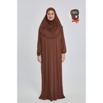 manolyaşal islamic hijab Pratik Başörtülü Rahat Giyilebilen Organik Tek Parça Namaz Elbisesi - Çikolata