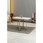 Manos Serisi 70X110 Katlanabilir Metal Ayaklı Kitlenebilir Tekerli Masa - Traverten - Kapuçino