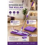 Manosta ( 1 Adet Yedek Bezli ) Mor Renk Mandallı Portatif Yer Duvar Fayans Mikrofiber Temizlik Mopu