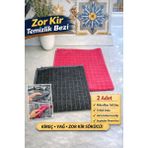 Manosta ( 2 Adet ) Zor Kir Temizlik Bezi Mikrofiber Telli Bez , Tırtıklı Halı Koltuk Duşakabin Yıkama Bezi - Pembe - Gri