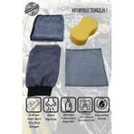 Manosta 4'lü Mikrofiber Oto Yıkama Kurulama Araba Silme Bezi, Oto Eldiven, Cam Bezi ve Sünger - 0315 Gri