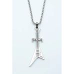Manowar Elektro Gitar Gümüş Kaplama Örme Zincir Kolye
