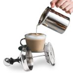 Manuel Süt Köpürtücü | Manuel Süt Kreması El Pompası Köpürtücü,Cappuccino Latte Kahve Köpüğü Sürahi Saplı, Kapaklı, Çift Katmanlı Filtre Elek, Paslanmaz Çelik, 17 Ons Kapasiteli (500ml) Dobooo