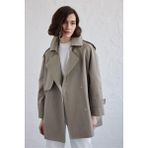 Manuka Kadın Oversize Kısa Trençkot – Pamuk Polyester, Düz Desen, Rüzgarlık ve Apoletli, Çağla Yeşili Baharlık - S - M