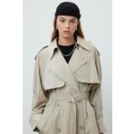 Manuka Teknik Kumaş Oversize Trenckot Bej
