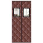 Manyetik Isı Yalıtımlı Kapı Perdesi - Kalınlaştırılmış Rüzgar Geçirmez ve Ses Geçirmez, Veranda, Garaj ve Bodrum için - Kahve PU Deri 110 cm x 210 cm, Pencereli, Kış Koruması