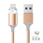 Manyetik Mıknatıslı iPhone Lightning Şarj Kablosu Gold Hasır-Örgü Ekstra Dayanıklı