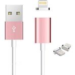 Manyetik Mıknatıslı iPhone Lightning Şarj Kablosu RoseGold Hasır-Örgü Ekstra Dayanıklı