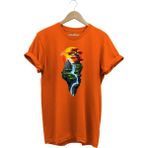 Manzara Ağaç Güneş Dağ ve Nehir Baskılı %100 Pamuk Regular Fit Bisiklet Yaka T-Shirt - 2XL - Turuncu