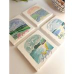 Manzaralı Yazı Baskılı Doğal Taş Bardak Altlığı 4’lü Set - 10 x 10 cm