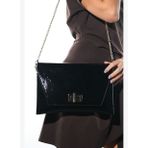 MAORI Siyah Kırışık Rugan Kadın Clutch Çanta