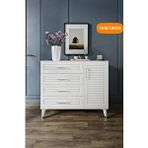 mapahomeliving Panjurlu 4 Çekmeceli 1 Kapaklı Şifonyer Modern Tasarım, MDF Kapak, Beyaz Gümüş
