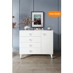mapahomeliving Simple 4 Çekmeceli 1 Kapaklı Modern Şifonyer Beyaz Gümüş