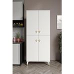 mapahomeliving Simple Sp4190 Çok Amaçlı Dolap 4 Kapaklı Mutfak Dolabı Balkon Dolabı Kiler Banyo Dolabı Ayakkabılık Beyaz Gold
