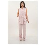 MAQRELL KETEN PANTOLON YELEK TAKIM. YELEK VE PANTOLON ETEĞİNDE NAKIŞ İŞLEME KUŞAKLI RAHAT KALIP ZARİF