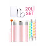 MAQYA KOZMETİK 20 Parça Pro Nail Art Desen Tırnak Süsleme Dot Ve French Seti - 13lü Fırça Set - Stamper - Dot