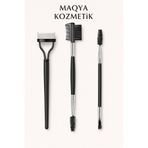 MAQYA KOZMETİK Makyaj Fırçaları 3lü Makyaj Seti Açılı Eyeliner Kaş Kirpik Maskara