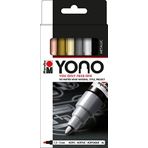 Marabu 124000004001 – YONO Markör Seti, Metal, 4 Renkli, Çok Yönlü Akrilik Kalem, Japon Yuvarlak Uçlu, 1,5 – 3 mm, Su Bazlı, Işığa Dayanıklı ve Su Geçirmez, Neredeyse Tüm Zeminler İçin
