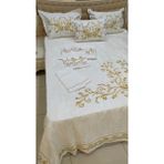 Maraş Işi Nakışlı Gold Işlemeli Yatak Örtüsü ve Nevresim Seti 10 Parça - 260 x 260 cm - Krem