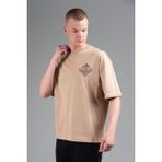 Maraton Oversize Erkek Bisiklet Yaka Açık Vizon T-shirt - XL