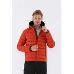 Maraton Sportswear Regular Erkek Kapşonlu Uzun Kol Basic Kiremit-Siyah Mont 19094 - 2XL - Kiremit Kırmızı - Siyah