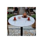 Marb & Home Mermer Masa - Modern Tasarım - Doğal Taş Tabla – Şık & Dayanıklı - Metal Ayak