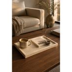 Marbello Bej Doğal Mermer Tepsi 17x32 cm Dekoratif Sunum Tepsisi Banyo Organizer Konsol ve Sehpa Düzenleyici