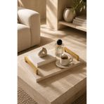 Marbello Traverten Mermer Dekoratif Tepsi Mat Gold Kulplu 20x30 cm Doğal Taş Sunum Tepsisi