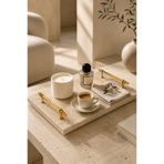 Marbello Traverten Tepsi Gold Kulplu 20x30 cm Dekoratif Sunumluk Kahve Banyo Organizer