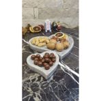 Marble Center Mermer Kalp Sunumluk Tepsi Dekoratif Çerezlik 2 Parça - Gri