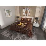 Marcalanya Çift Kişilik Pike Takımı Pamuklu Kumaş Jakar Dokuma Kapitone Dikişli 3D Dijital Baskılı 7 Parça-Lüks Duvet Cover Set Model - Kahverengi