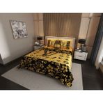 Marcalanya Çift Kişilik Pike Takımı Pamuklu Kumaş Jakar Dokuma Kapitone Dikişli 3D Dijital Baskılı 7 Parça-Lüks Duvet Cover Set Model - Koyu Gri - Sarı
