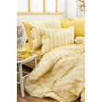 Marcalanya Doğal Ipliği Boyalı Çift Kişilik Pamuklu Nevresim Takımı Kutulu Duvet Cover Set (Lastikli Çarşaf) - Sarı - Beyaz - 200 x 220 cm