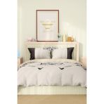 Marcalanya Nevresim Takımı Çift Kişilik Pamuklu Saten Kumaş 6 Parça 3D Dijital Baskı Duvet Cover Set Model No: - Beyaz - 200 x 220 cm