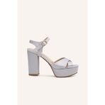 MARCATELLI Gümüş Saten Lindon Platform Topuklu Sandalet