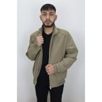 Marco Muratti Fistan Store Erkek Hakim Yaka Spor Kesim Rahat Kalıp Fermuar Kapamalı Yazlık Keten Mont - Koyu Bej - 3XL