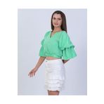 MARE BOUTIQUE Bluz Crop Volanlı kol Beli Lastikli YEŞİL XS-S
