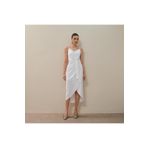 MARE BOUTIQUE Kadın Beyaz Önü Verevli Bağlı Askılı İnce Uzun Keten Elbise Beyaz M