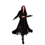 MARE BOUTIQUE Siyah Şifon Beli Lastikli Fermuarlı Midi Boy Kloş Etek Siyah XL