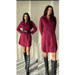 MARE BOUTIQUE Vişne Rengi Nubuk Kumaş Kemerli Elbise Bordo 36