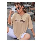 MARECASH Kadın Bej Cool Mom (KAHVERENGI BASKILI) Hamile Tişört %100 Pamuk