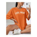 MARECASH Kadın Pembe Cool Mom (BEYAZ BASKILI) Hamile Tişört %100 Pamuk