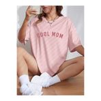 MARECASH Kadın Pembe Cool Mom (PEMBE BASKILI) Hamile Tişört %100 Pamuk