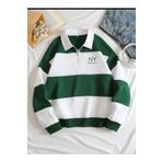 MARECASH Yeşil Brooklyn Baskılı Yarım Fermuarlı Polo Yaka Sweatshirt İçi Polarlı Kışlık