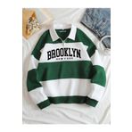 MARECASH Yeşil Büyük Brooklyn Baskılı Yarım Fermuarlı Polo Yaka Sweatshirt