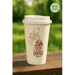 Mareluxe Life Begins After Coffee Tasarımlı Kapaklı Kahve Bardağı – Taşınabilir Bardak Take Away Kupa (Krem)