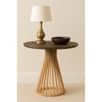 Maren Aydınlatma Lighting & Accessories Palermo Yuvarlak Modern Klasik Rustik Retro Vintage Naturel Dekoratif Ahşap Çıtalı Eskitme Iskandinav Yan Orta Mantar Sehpa - naturel ahşap