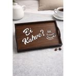 Marena Home Ahşap Kahve Servis Tepsisi 32x20 cm – Bi Kahve Dekoratif Sunum Tepsisi Kulplu