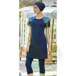 MARESİVA 8301-Z Zen Tül Detaylı Kısa Kol-Kısa Taytlı Havuz Mayo Lacivert