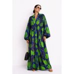 Marever Fashion Yeşil Mavi Brokar Kaftan – İpek Dokulu Oversize Kimono Abaya | Premium Yazlık Uzun Kaftan